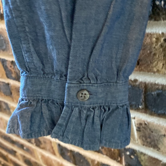 NWOT J.Crew Classic reimagined 100% cotton ruffled collar chambray button up top - Picture 4 of 8